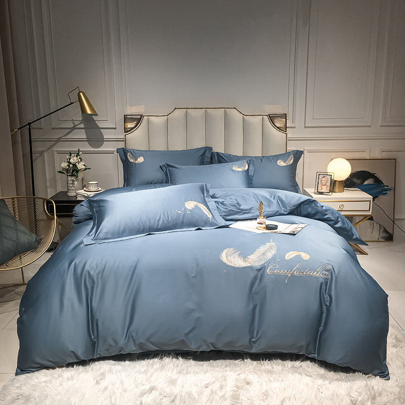 简约斜纹棉绣花纯棉四件套 学生三件套被套床单床上用品一件代发