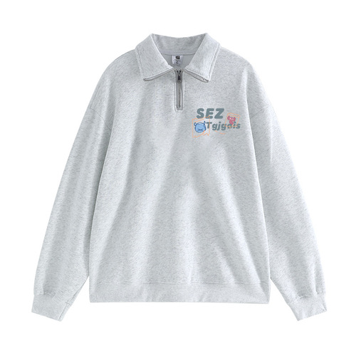 Women's Fall/Winter 2025 Polo Stand Collar Sweatshirt, Loose and Casual Style, Half Zip Grey Jacket