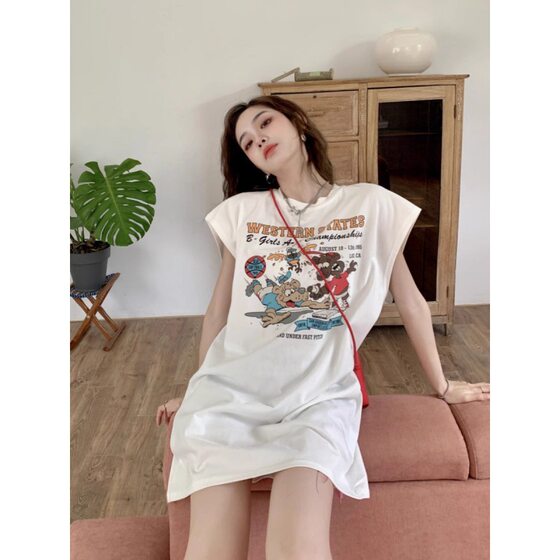 American Style Retro Pure Cotton Thin Sports Waistcoat Vest Sleeveless T-Shirt Women's Summer Outer Wear Loose Basketball Top