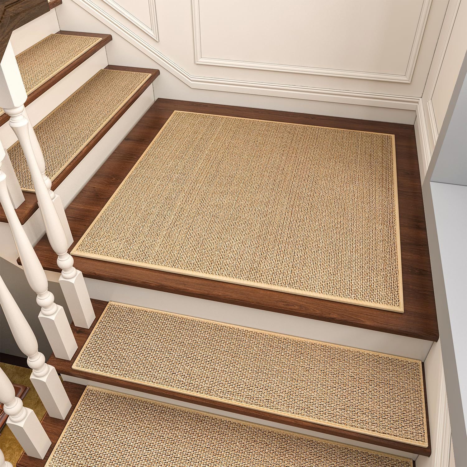 Cross-Border Brushed Linen Stain-Resistant Printed Glue-Free Self-Adhesive Household Anti-Slip Rubber Step Platform Stair Mat Carpet
