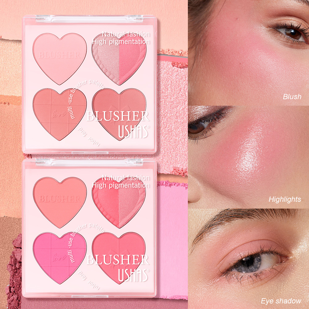 USHAS transfronterizo venta caliente amor blush vigor natural cuatro colores placa de blush al por mayor UF097