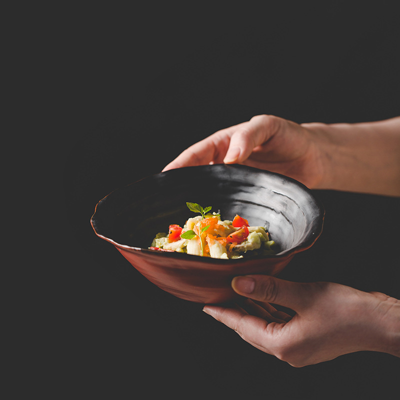 Hand Kneading Stoneware Tableware Set Combination Retro Ceramic Creative Art Plate Irregular Dish Plate Household Japanese Style