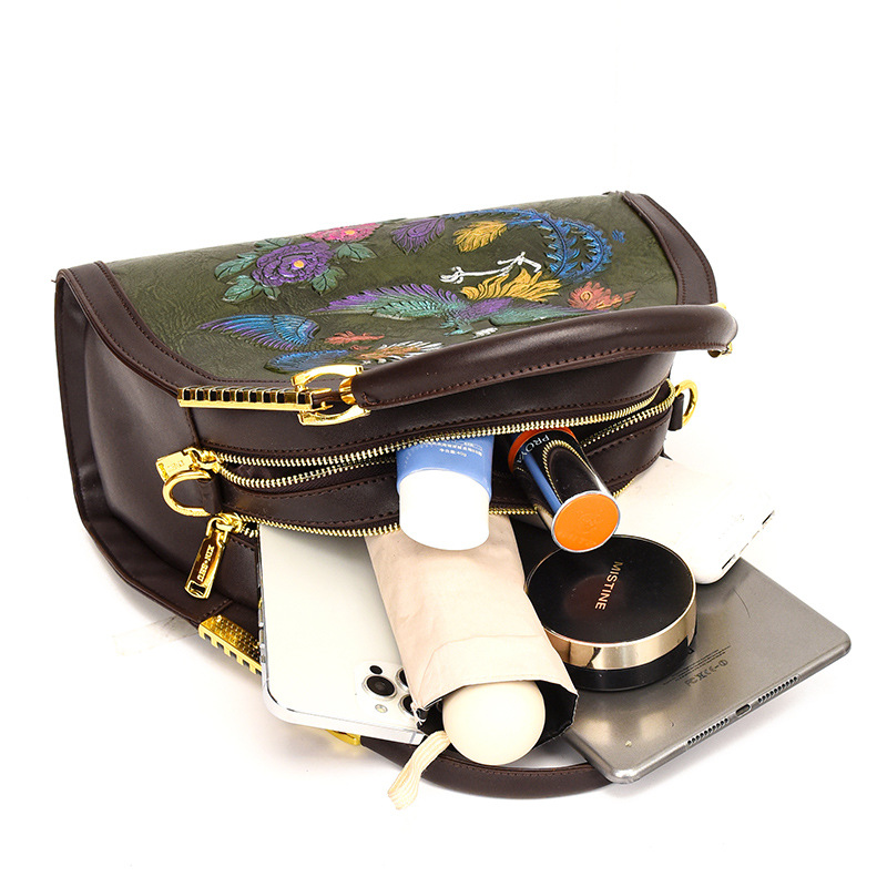 Luz de lujo de alta calidad retro nacional china en el viento de las madres mayores bolsas de mano en relieve de mujeres bolsas de hombro de un solo hombro