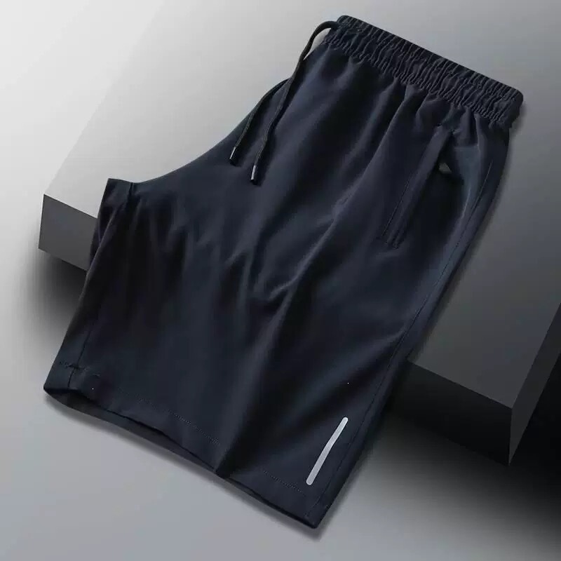 Men's Casual Shorts with Zipper Pockets, Thin Summer Style, Cheap Korean Version, Elastic Waist, Trendy Ice Silk Pants for Men