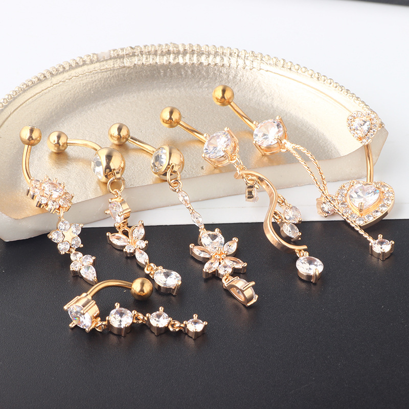 Mixed Zircon Navel Ring Set - 7-Piece Belly Button Piercing Jewelry with Heart Shape detail image 7