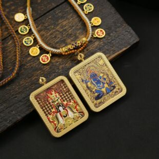 Brass Eight Patron Saints Three-Dimensional Five Emperors Thangka Portrait Painted Stroke Necklace Xizang Style National Trend Pendant Wutai Mountain