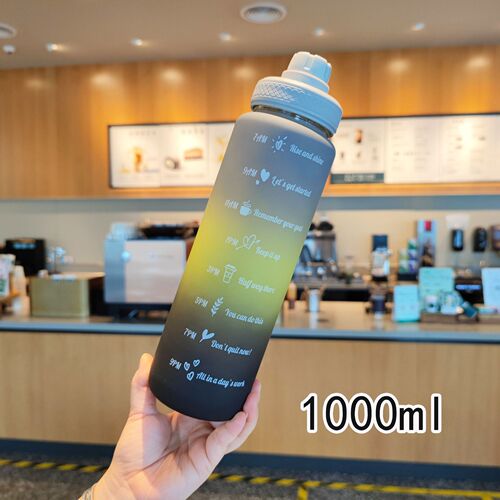 New three-color colorful gradient matte plastic water cup direct drinking type portable handle sports water bottle 1000ml
