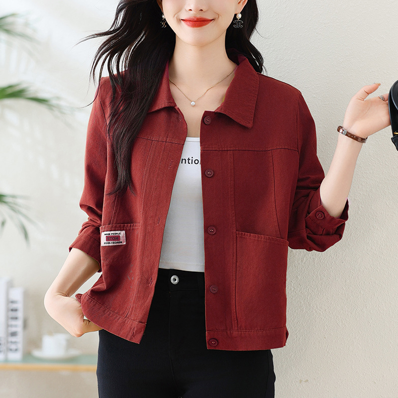 in stock real shot 2025 spring short coat Denim shirt wash cotton top mother temperament casual women's clothing in stock real shot 2025 spring short coat Denim shirt wash cotton top mother temperament casual women's clothing