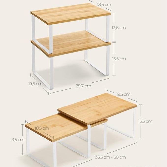 Estante de almacenamiento Gabinete de cocina y estante de encimera 2 piezas apilables set armario de almacenamiento almacenamiento de encimera de baño image 3