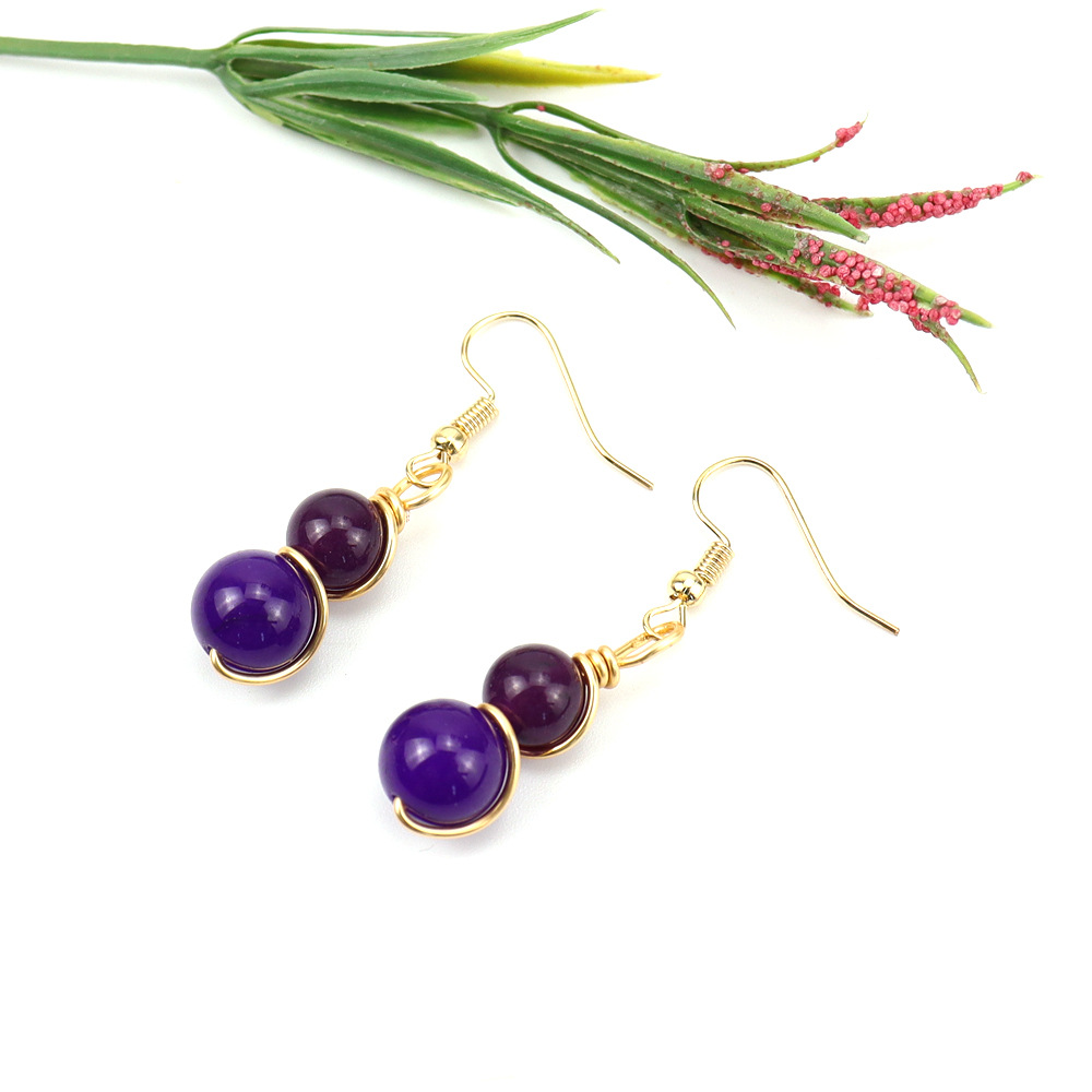 8g Weight Ferroalloy Ear Needle Material Drop Earrings Classification 1 Pair Quantity Holiday, Daily Occasion natural stone, Copper Material Gourd Pattern Women's Gender Beaded Design Casual, Pastoral Style 1 Pair Casual Pastoral Gourd Beaded Natural Stone Copper Drop Earrings 7
