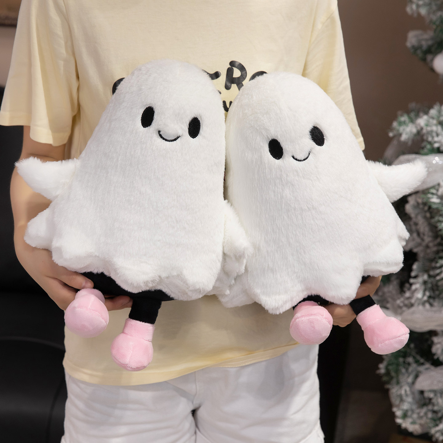 New Halloween Ghost Black Cat White Cat Plush Pillow Funny Skin-Friendly Smooth Rabbit Fur Cross-Border Decorative Doll