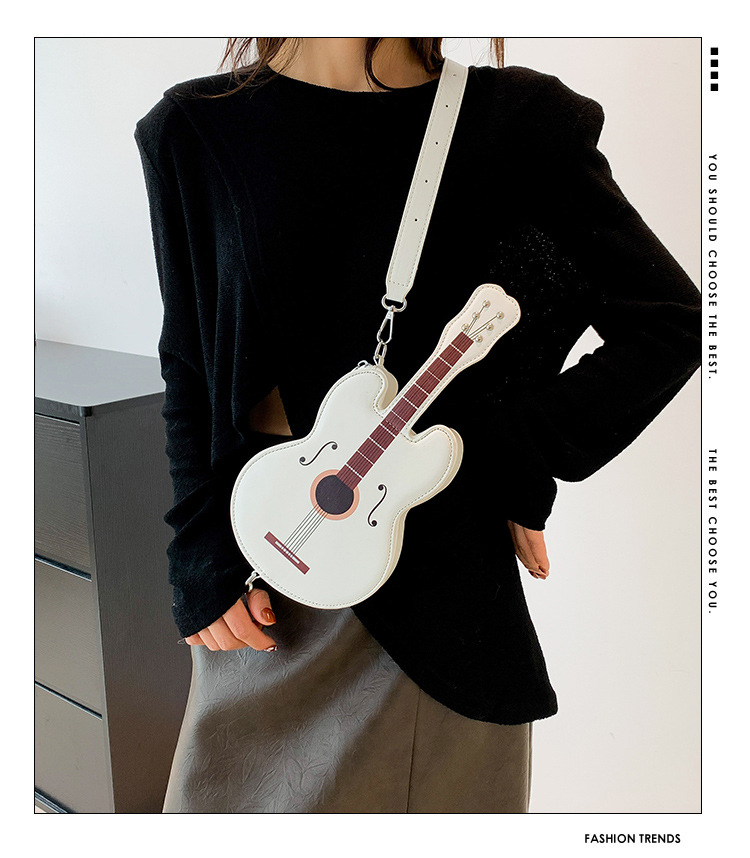 396g Weight Polyester Lining Material Zipper Closure Type Single Shoulder Strap Strap Type Shoulder Bag Bags Type Street, Shopping Occasion Pu Leather Material Guitar Pattern All Seasons Season Women's Gender Streetwear Style Oval Shape Small Size Women's Small Pu Leather Guitar Streetwear Oval Zipper Shoulder Bag 无