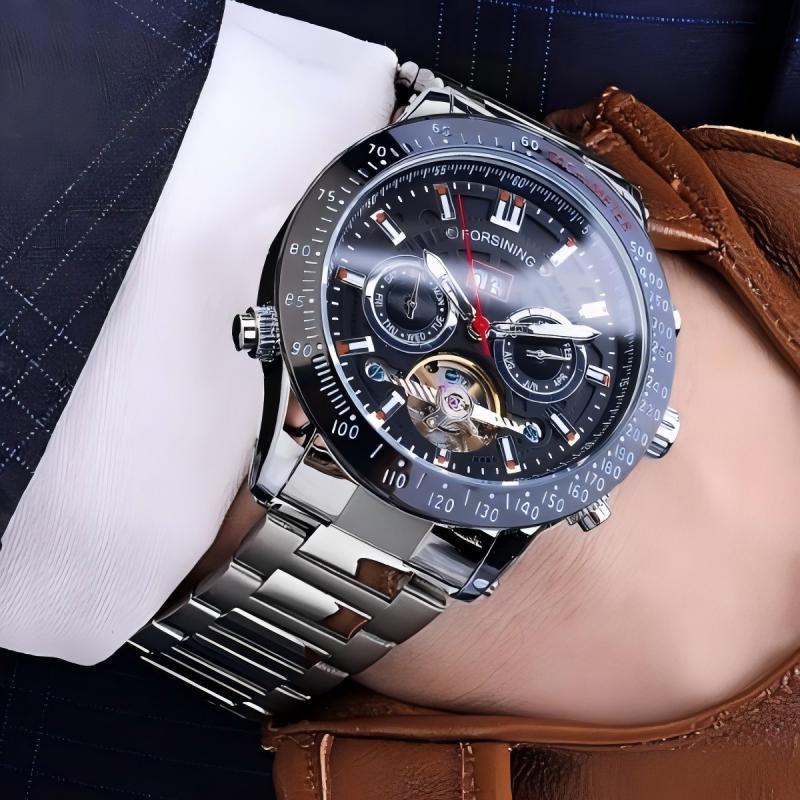 Forsining Tourbillon True Three-Eye Men's Mechanical Watch Cross-Border Popular Multi-Function Fully Automatic Mechanical Watch