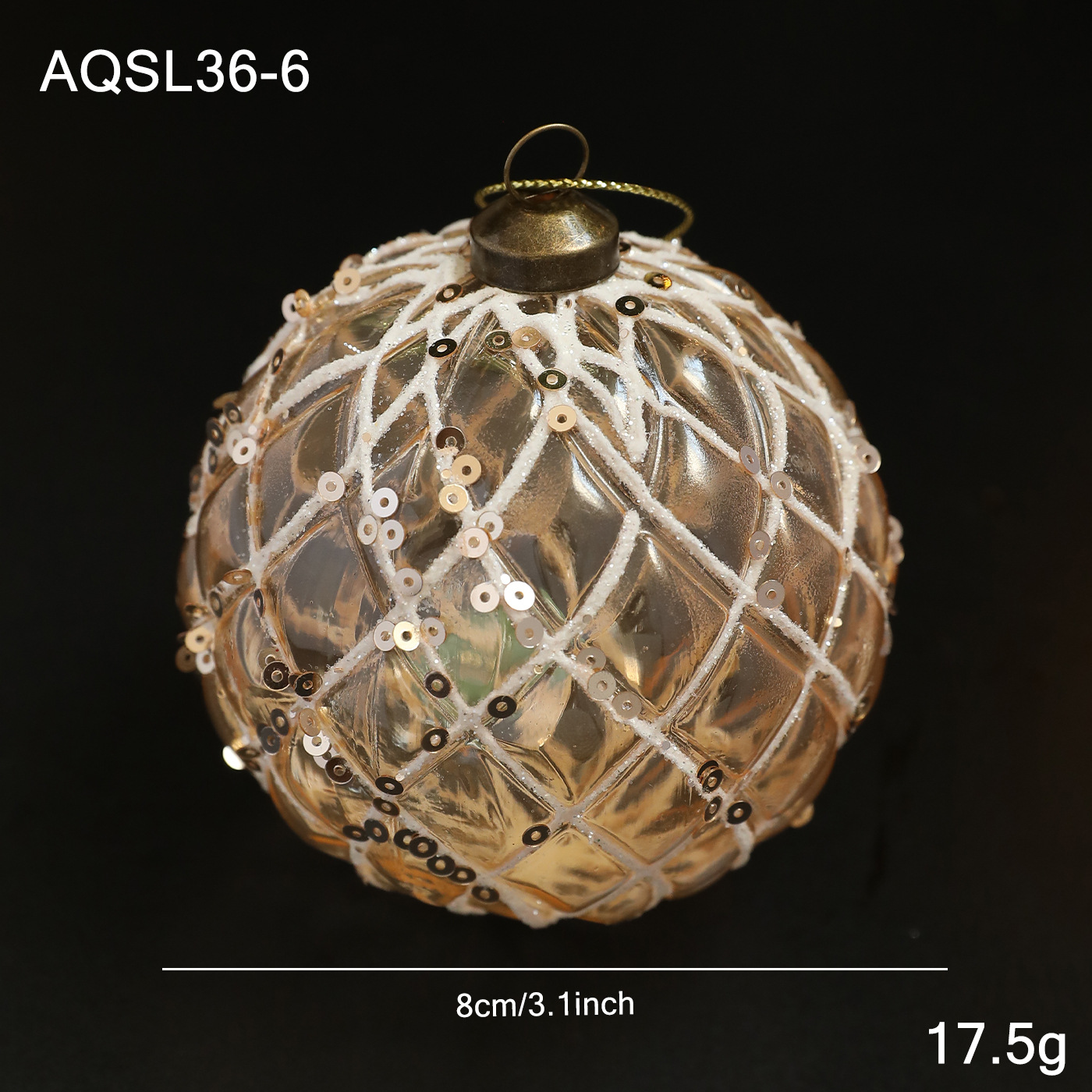 Nuevo producto 8CM bola de Navidad color champán oro polvo retro árbol de Navidad colgante bola decoración colgante diseño colgante