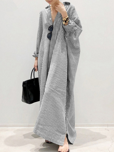 Women's cotton and linen striped shirt skirt