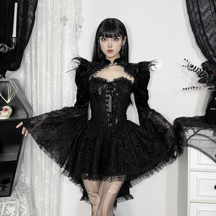 Cf24221 Bow Lace Waist Tube Top Dress 2024 New Dark Style Fashion Trailing Short Skirt for Women
