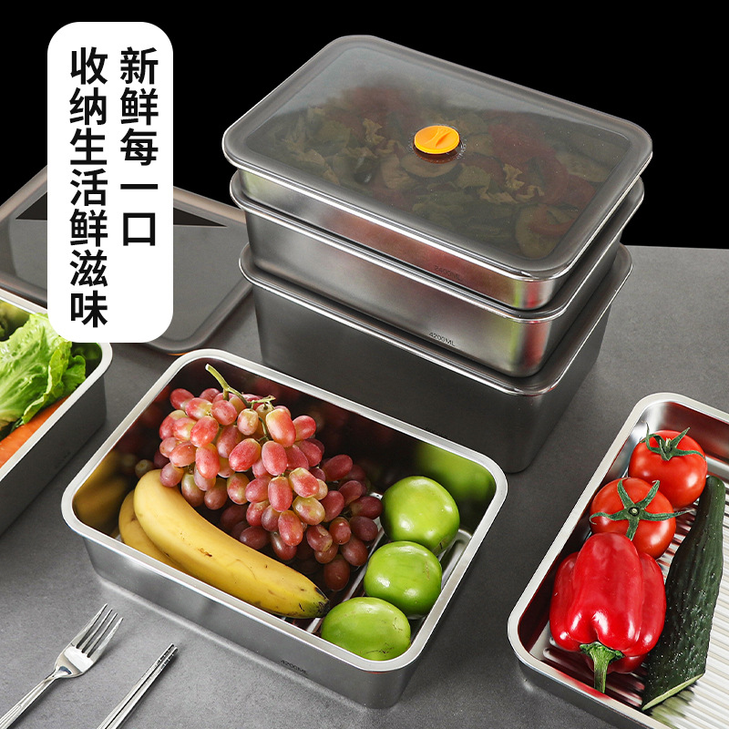 Caja de conservación fresca de acero inoxidable 316 Caja de almacenamiento sellada al vacío de conservación fresca refrigerada y congelada Almacenamiento en refrigerador de gran capacidad con tapa