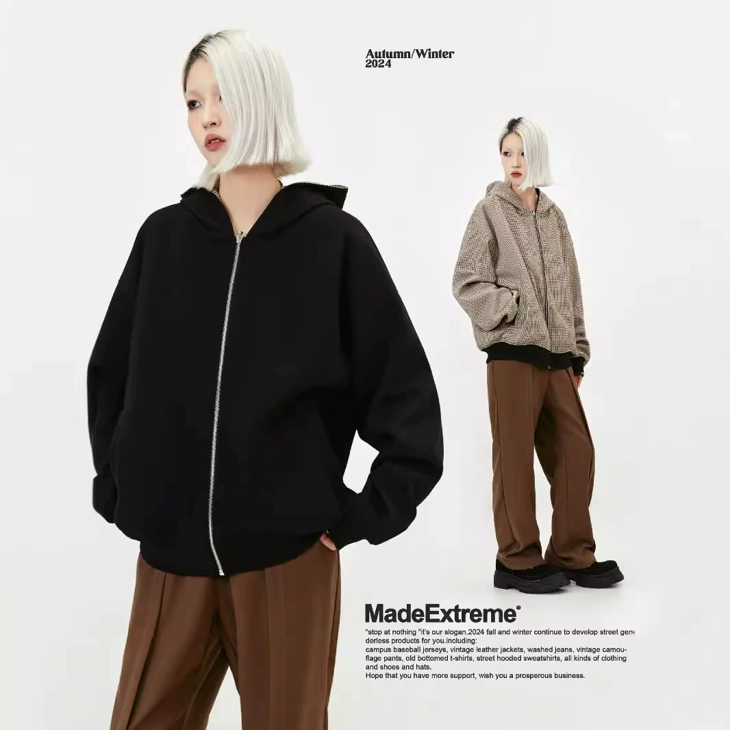 Мужская толстовка-куртка MADEEXTREME с капюшоном на молнии, двусторонняя, в стиле ретро, с узором «гусиная лапка», премиум-класса, из плотной ткани