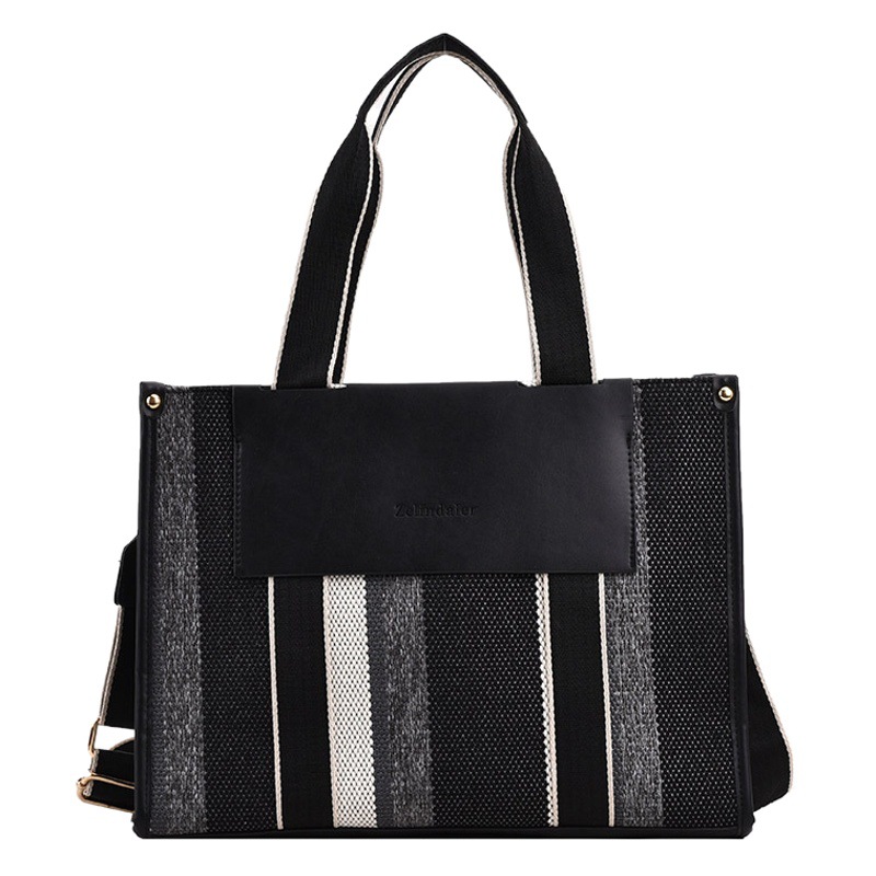 Bolso de mano transfronterizo japonés y coreano para mujer 2023 nueva moda bolso de color de contraste a rayas bolsa de mensajero de hombro de gran capacidad