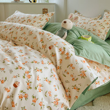 母婴级A类裸睡四件套纯棉加厚小碎花ins风磨毛床单被套宿舍三件套