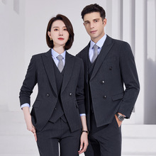 男女气质灰色条纹职业西装套装商务正装售楼部酒店经理销售工作服