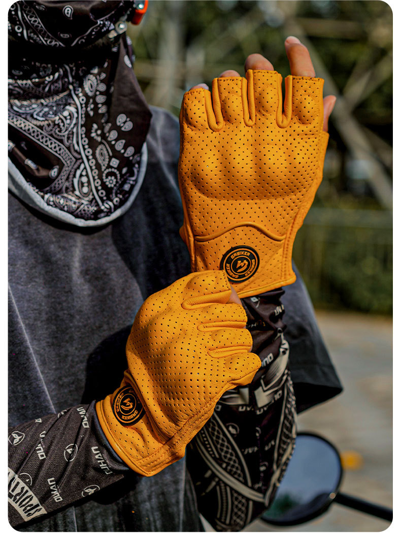 Motorcycle Sheepskin Gloves Retro Biker Riding Half Finger Four Seasons Summer Windproof Breathable Drop Protection