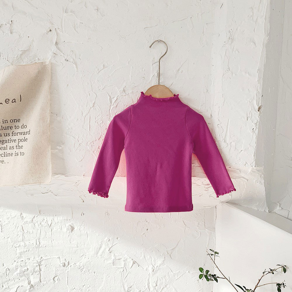Camiseta de primavera y otoño para niñas de manga larga para niños medianos y grandes estilo occidental camisa de fondo engrosada oreja de madera superior contraste color todo partido camiseta
