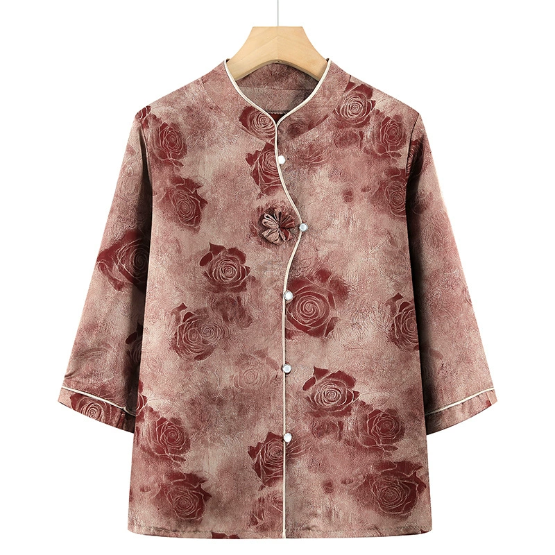 Женская одежда 2025, рубашка весна-осень, новый стиль, свободные топы для женщин среднего и пожилого возраста, модные рубашки с принтом для пожилых