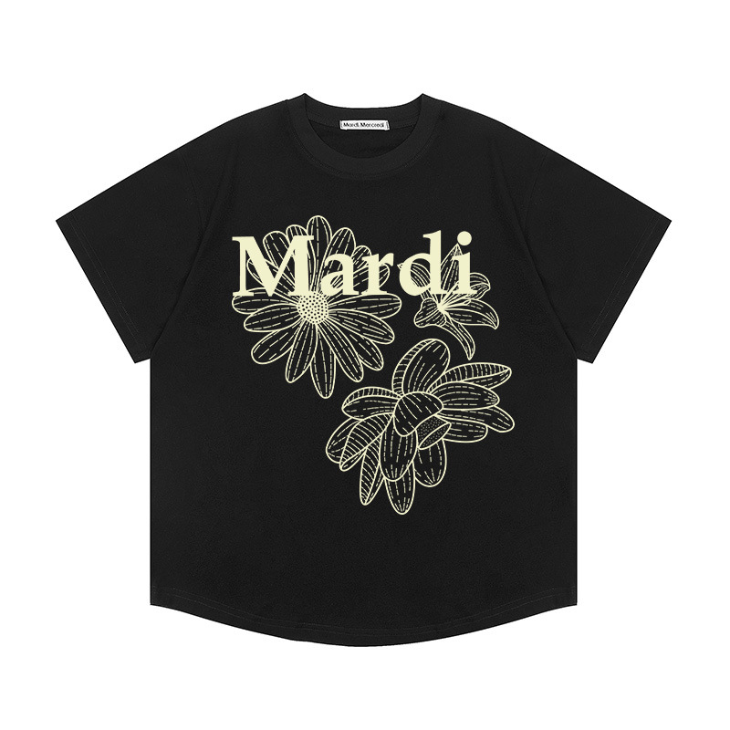 現物韓国潮牌Mardi半袖女性25夏新作デイジープリント丸襟純綿上着tシャツ代発