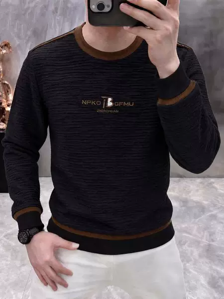 High-end trendy brand men's crew neck sweatshirt, long-sleeved, spring/autumn style, slim fit, fashionable letter print pullover base sweatshirt