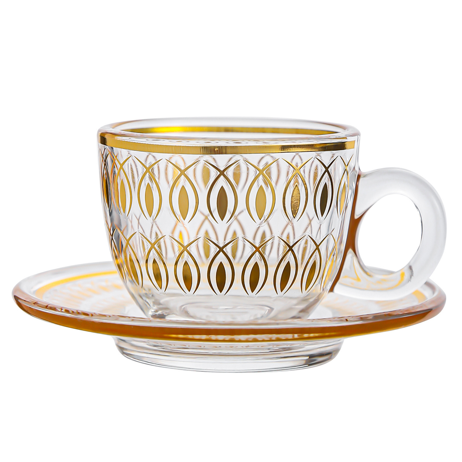 Taza y platillo de café con traza de oro transparente nórdico transfronterizo, taza de agua exquisita para el hogar, taza de café con leche, juego de taza de té de vidrio
