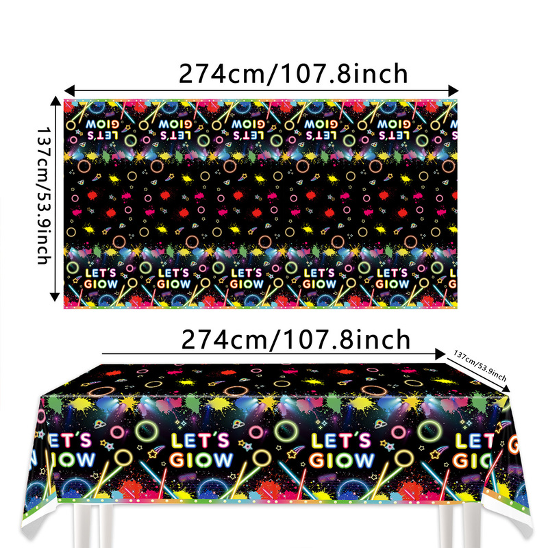 亚马逊创意彩色霓虹灯主题迪斯科生日派对装饰餐具用品拉旗五件套|undefined