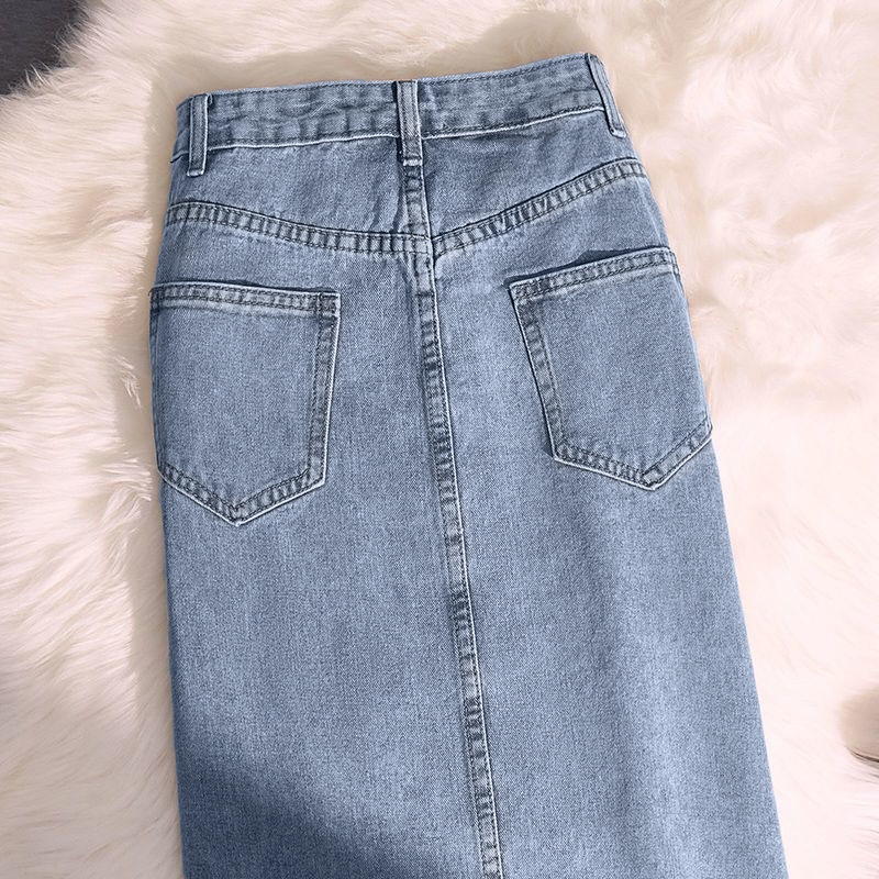 long summer fitted denim skirt