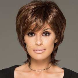 外贸假发欧美女士短款直发短发玫瑰网化纤假发头套海外仓一件代发