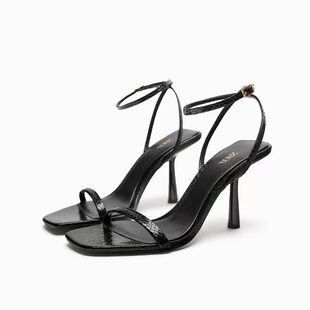 Foreign Trade ZA2023 summer new women's shoes, high heel sandals, thin heels, metal snake pattern, open toe, one-strip design sense