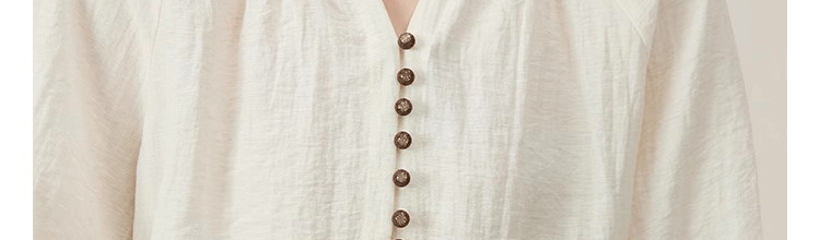 Áo sơ mi linen nữ tay lửng dáng rộng phong cách Pháp — Màu trắng nhạt chi tiết 9