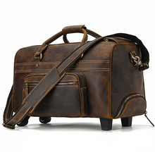 新款疯马皮拉杆箱复古牛皮旅行包大容量行李箱商务出差真皮手提包