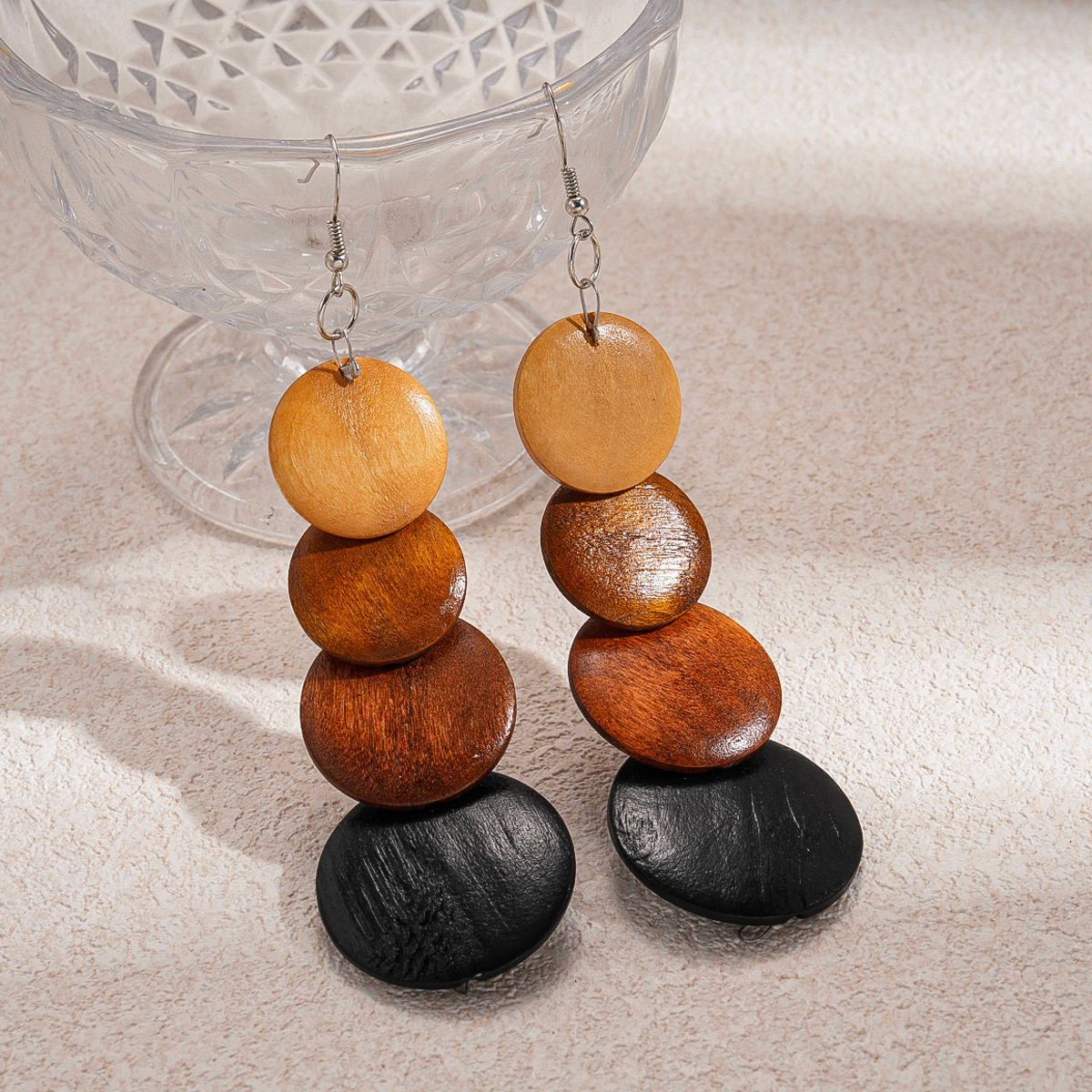 Europa y los Estados Unidos retro cuentas de madera transfronterizas cuentas geométricas ganchos de orejas redondas bohemias personalidad nicho de alta calidad pendientes para mujeres