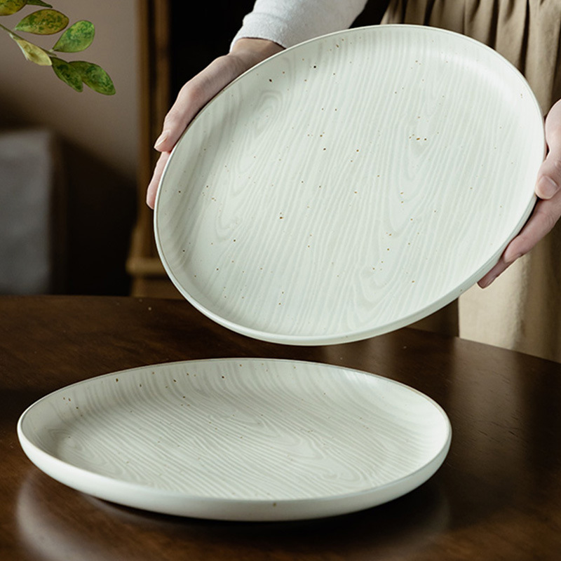 Plato de filete de cerámica retro plato de cena occidental 10 pulgadas plato de restaurante creativo de árbol plato de cena japonés