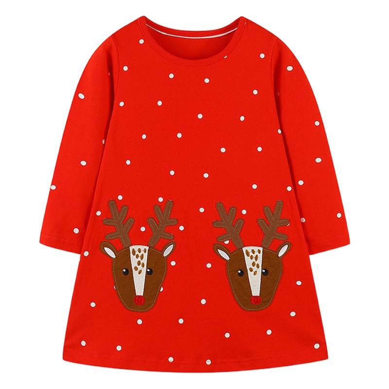 25 nuevos vestidos de otoño para niñas, estilo europeo y americano, vestido de princesa bordado navideño, vestido infantil de lunares con dibujos animados