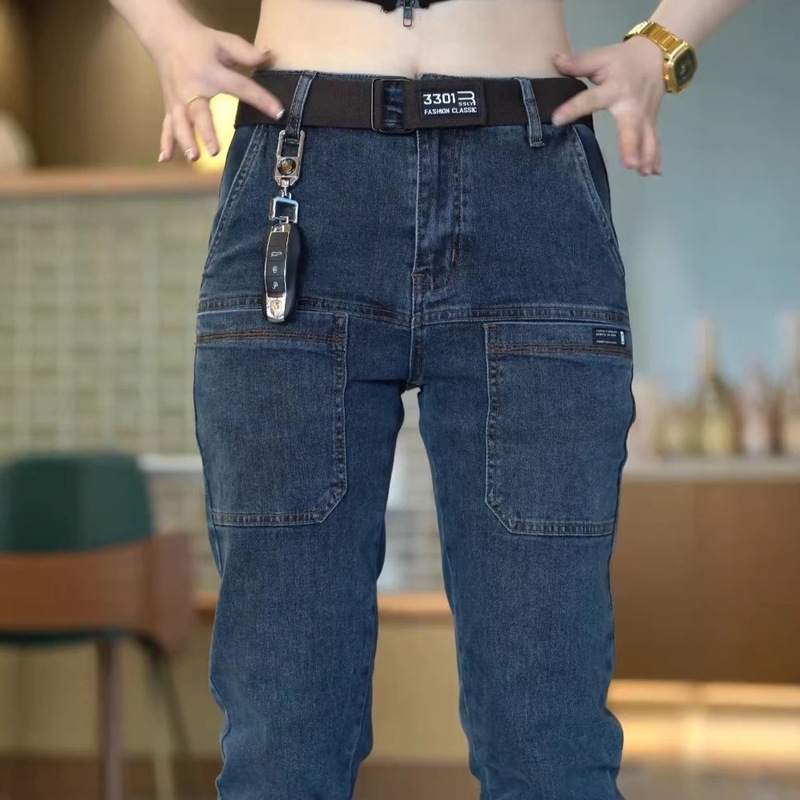 Spring and Summer Thin Six-Pocket Men's Jeans, Stretchy Straight-Leg Men's Long Pants, Multi-Pocket Versatile Casual Slim-Fit Jeans Spring and Summer Thin Six-Pocket Men's Jeans, Stretchy Straight-Leg Men's Long Pants, Multi-Pocket Versatile Casual Slim-Fit Jeans