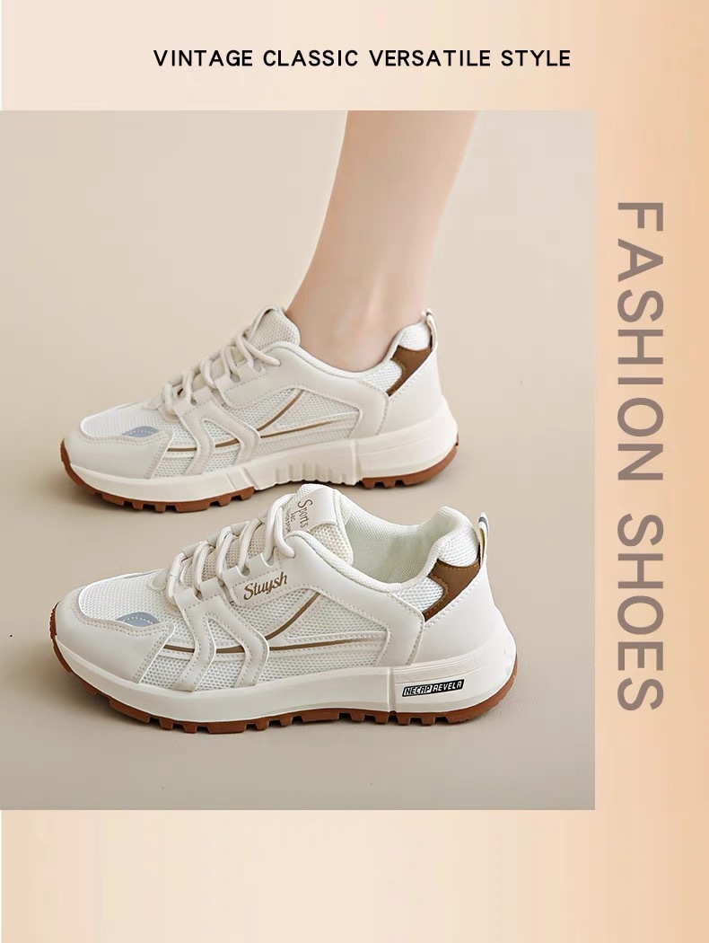 Zapatos blancos pequeños transpirables de malla con suela gruesa para mujer, nuevos y versátiles zapatos casuales de tabla con forma de bizcocho_voghion.com