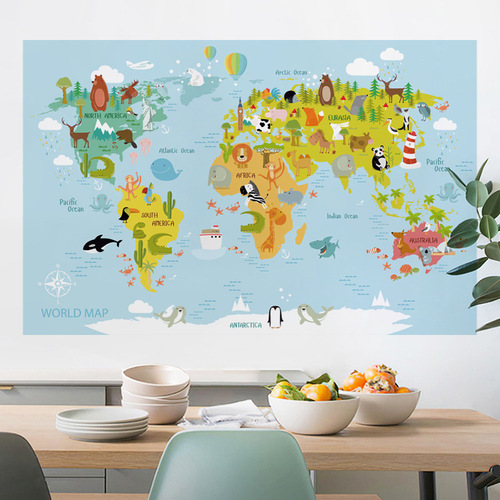 旅康CH39118AB动物卧室客厅背景世界卡通墙贴旅行地表儿童房贴画