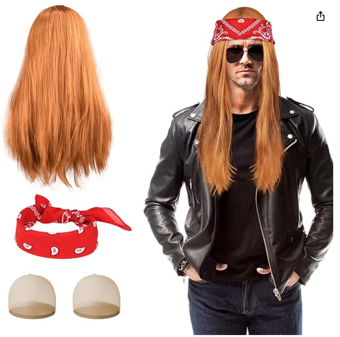 Los hippies europeos y americanos Rock peluca vestir punk pulsera conjunto en 1950 y 1960 marrón pelo recto accesorios de rendimiento