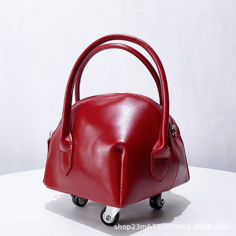 Cross-Border In-Stock Niche Design Fashion Personality Crossbody Bag with Universal Wheels, Top Handle, and Double Zipper, Available for Dropshipping