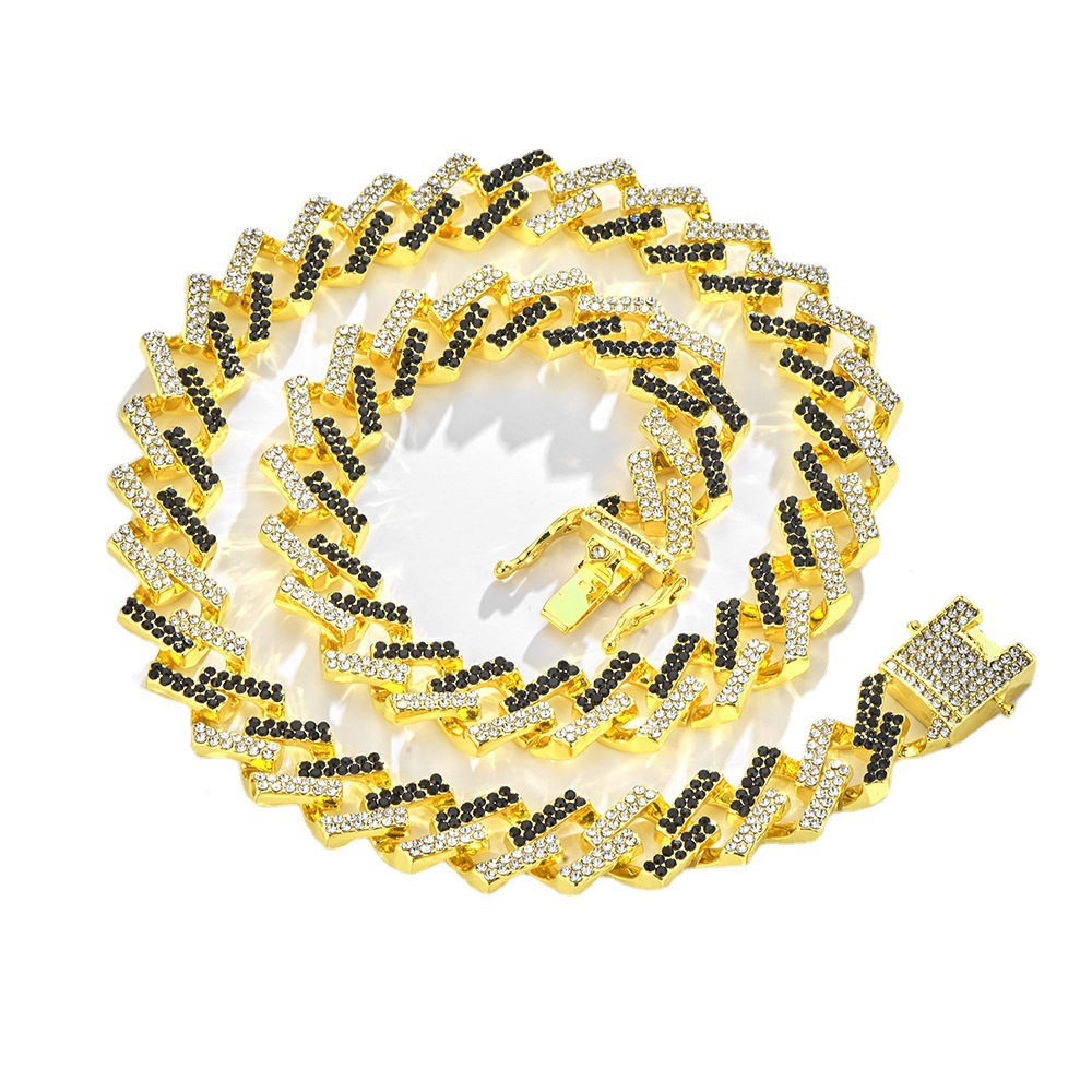 15mm Strip Dense Cuban Chain Couple Miami Luxury Two tone Hip Hop Necklace_voghion.com
