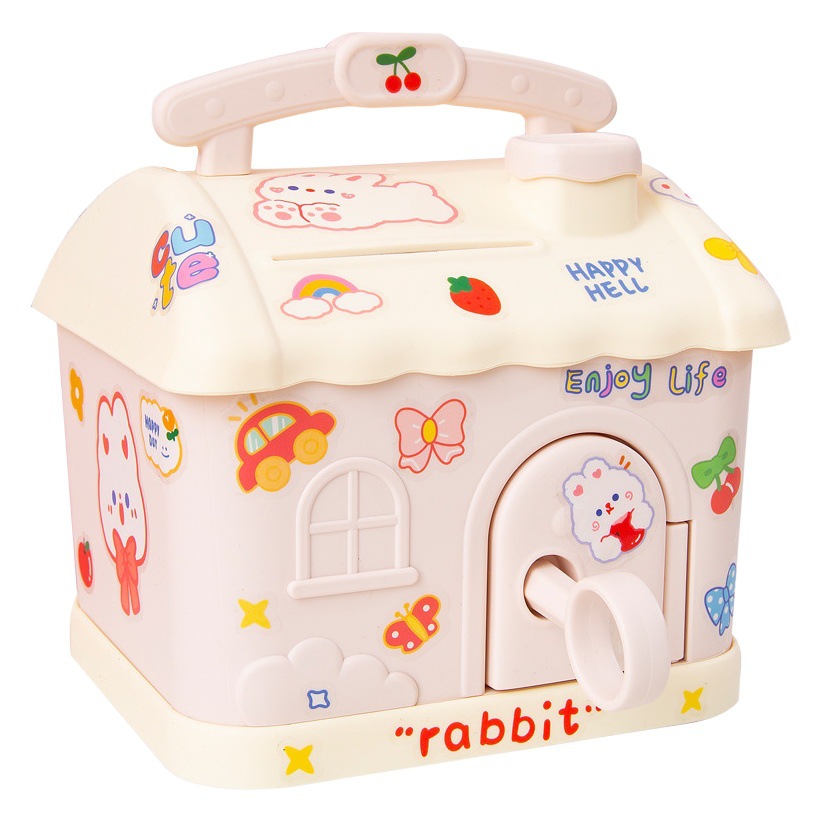 Linda celebridad de Internet Pequeña casa alcancía moneda de los niños alcancía con cerradura caja de dinero regalo para niños premio de estudiante