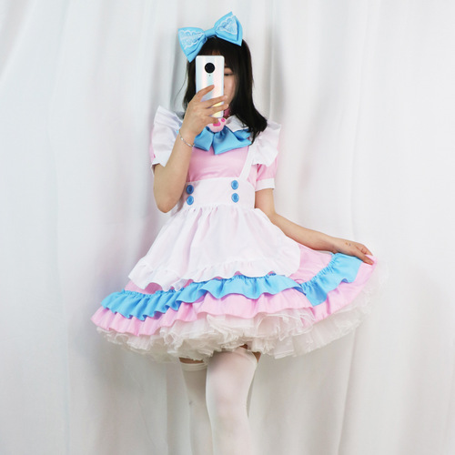 Plus Size Maid Outfit Super Cute Big Bow Pink and Blue Lolita Women's Dress Boss Lolita Cute Dress