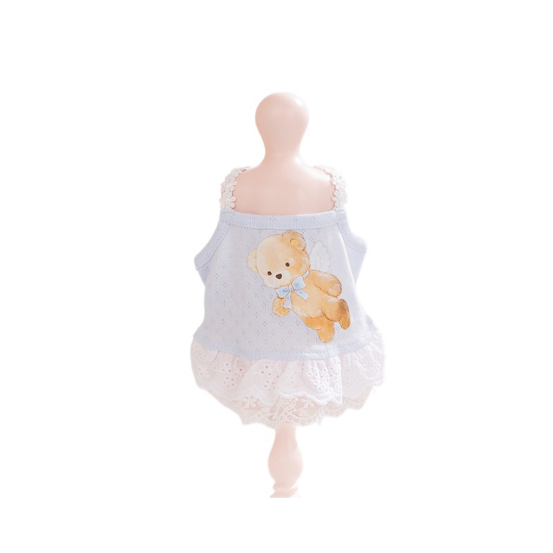 Nuevo vestido de tirantes fino y transpirable con estampado de oso para perros y gatos pequeños y medianos, ideal para primavera y verano._voghion.com