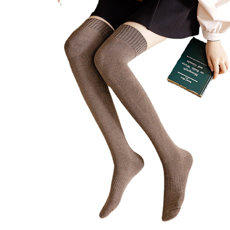 Cotton High Elastic Thickened Cold-proof Warm Over-the-knee Socks Solid Color Japanese Simple Slim-fit Loop Stockings Winter Thigh Socks
